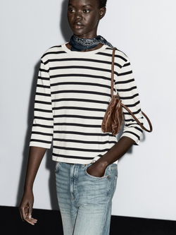 Massimo Dutti Футболка из 100% хлопка в полоску, натуральный, кремовый