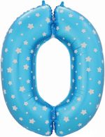 Шар (40"/102 см) Цифра, 0, Звездочки, Голубой, в упаковке 1 шт.
