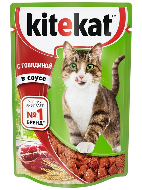 Влажный корм Kitekat для взрослых кошек, с говядиной в соусе, 85 г