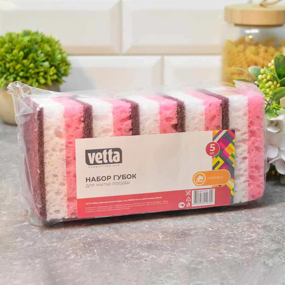 Губка для посуды 5шт 9,8*6,6*4см VETTA