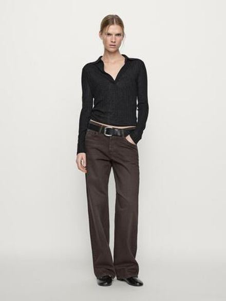Massimo Dutti Широкие джинсы со средней посадкой, коричневый