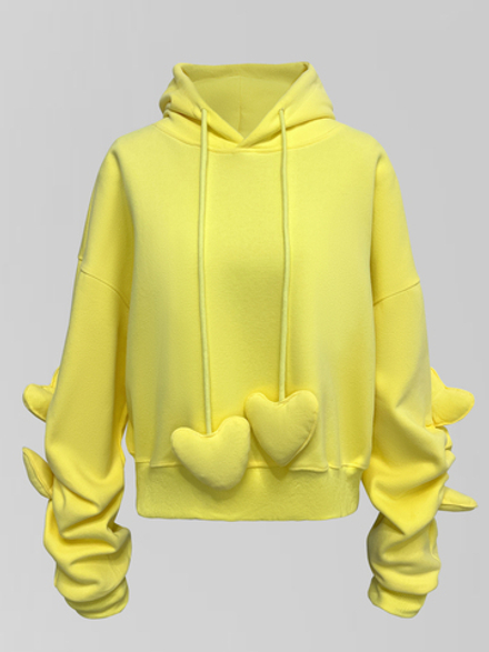 Толстовка LJHY 8315 однотонная со сборкой и сердечками на рукавах