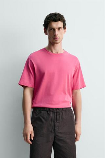 ZARA ФУТБОЛКА С КОРОТКИМ РУКАВОМ, РОЗОВЫЙ