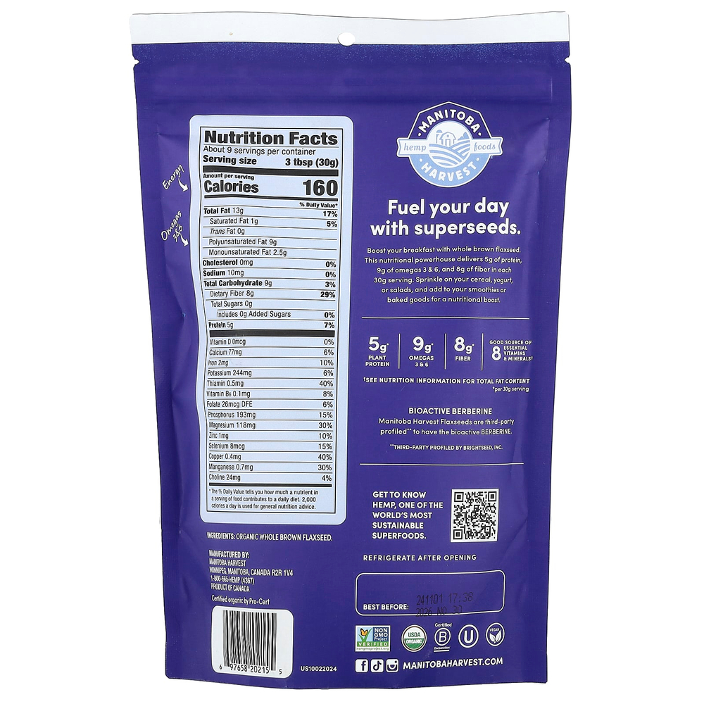 Manitoba Harvest, Органическое цельное льняное семя, 283 г (10 унций)