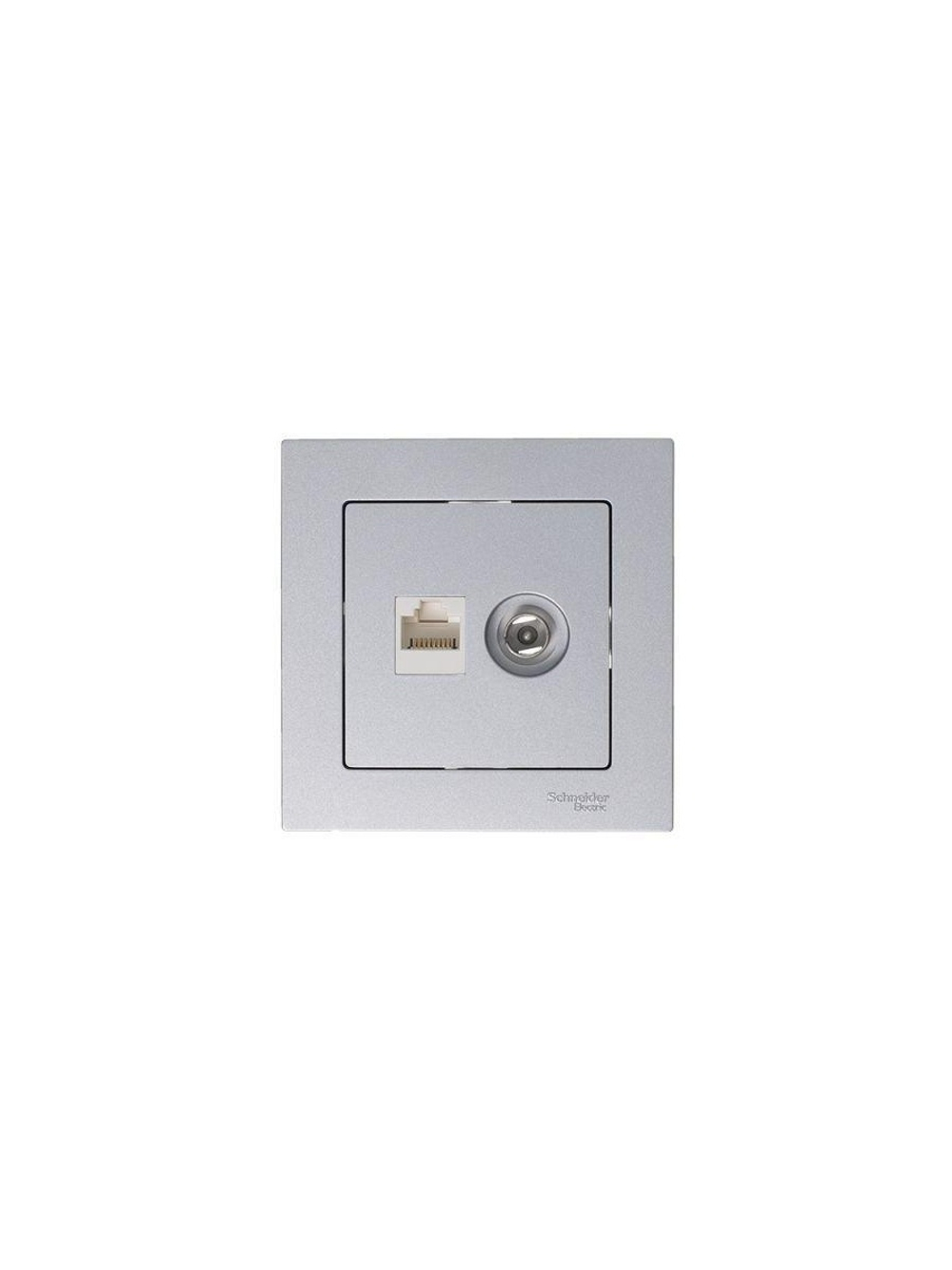 Розетка компьютерная + телевизионная 2-м AtlasDesign RJ45 кат.5E + TV механизм алюм. SE ATN000389