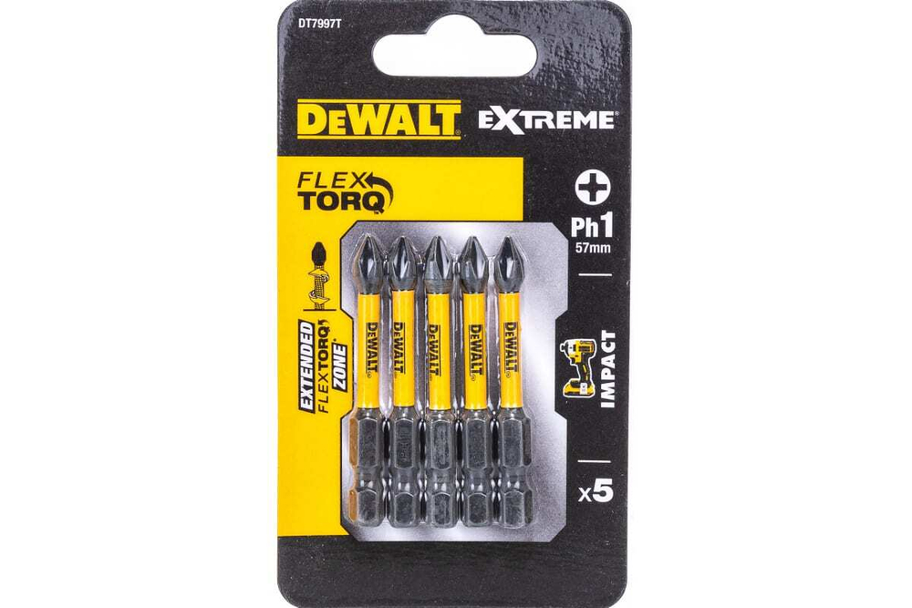 Биты ударные IMPACT Torsion Ph1, 57мм, 5шт. DEWALT DT7997T