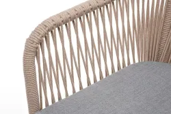 "Лион" стул плетеный из роупа, каркас из стали светло-серый (RAL7035) муар, роуп бежевый круглый, ткань светло-серая