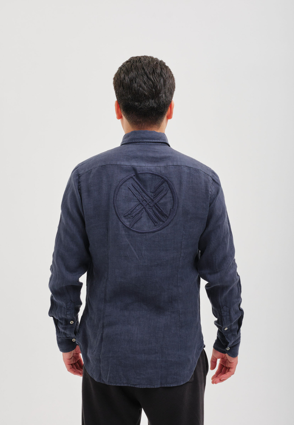 Рубашка мужская лен SHANYRAQ DARK BLUE
