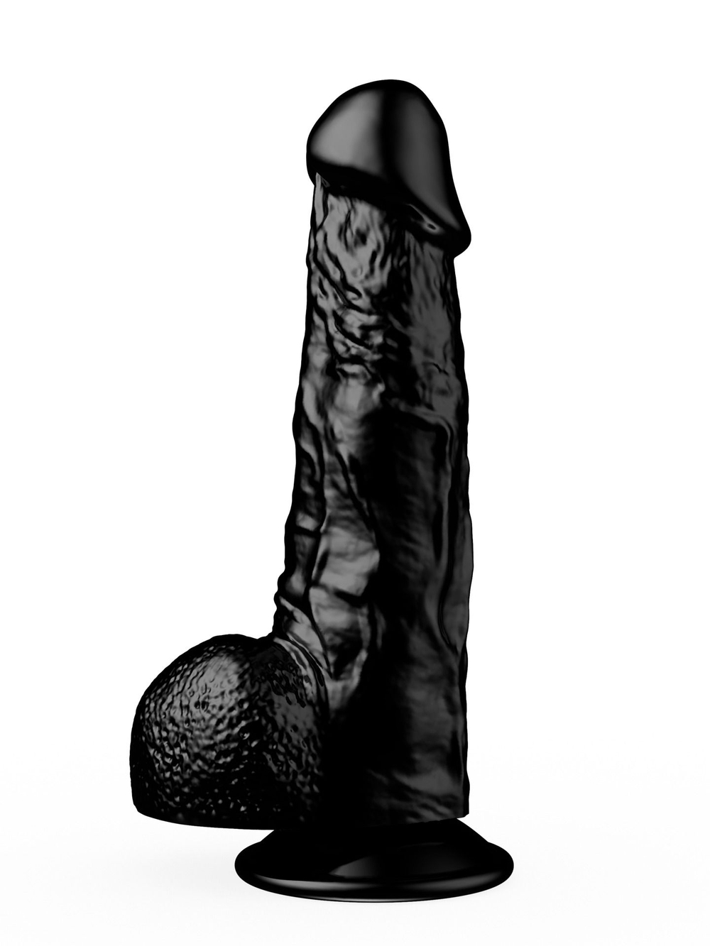 Реалистичный чёрный фаллоимитатор на присоске - 17,8 см. (Цвет: черный)