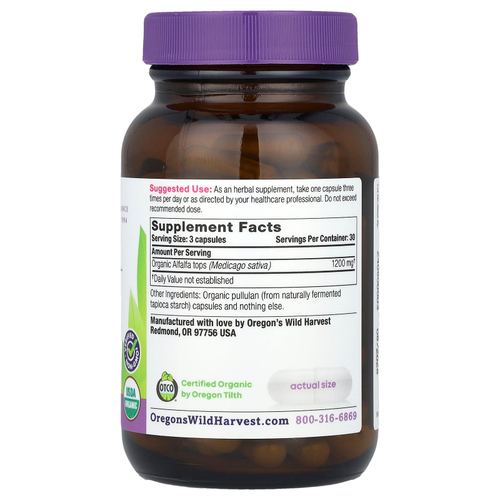 Oregon's Wild Harvest, Органическая люцерна, 90 органических веганских капсул (400 мг на капсулу)