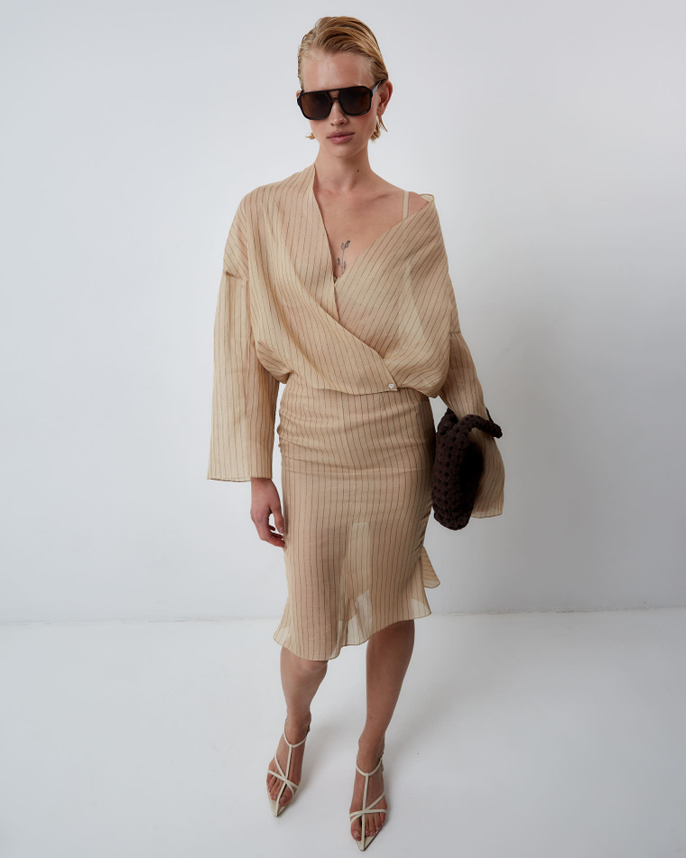 Юбка из хлопка Брунелло Кучинелли бежевый/серебристый