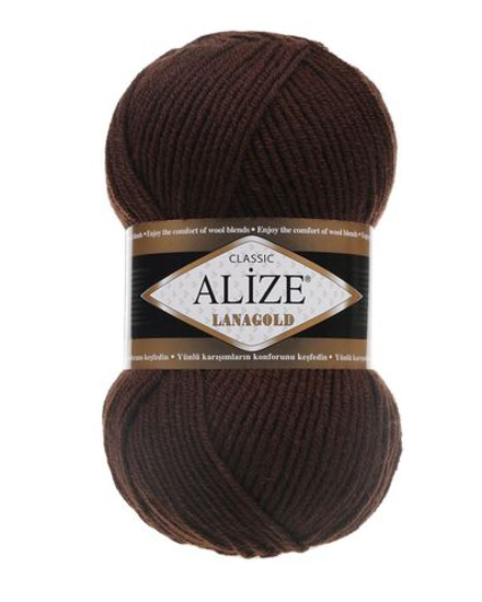 Ланаголд (Lanagold) пряжа Alize 49%шерсть 51%акрил 5х100г/240м 26 коричневый