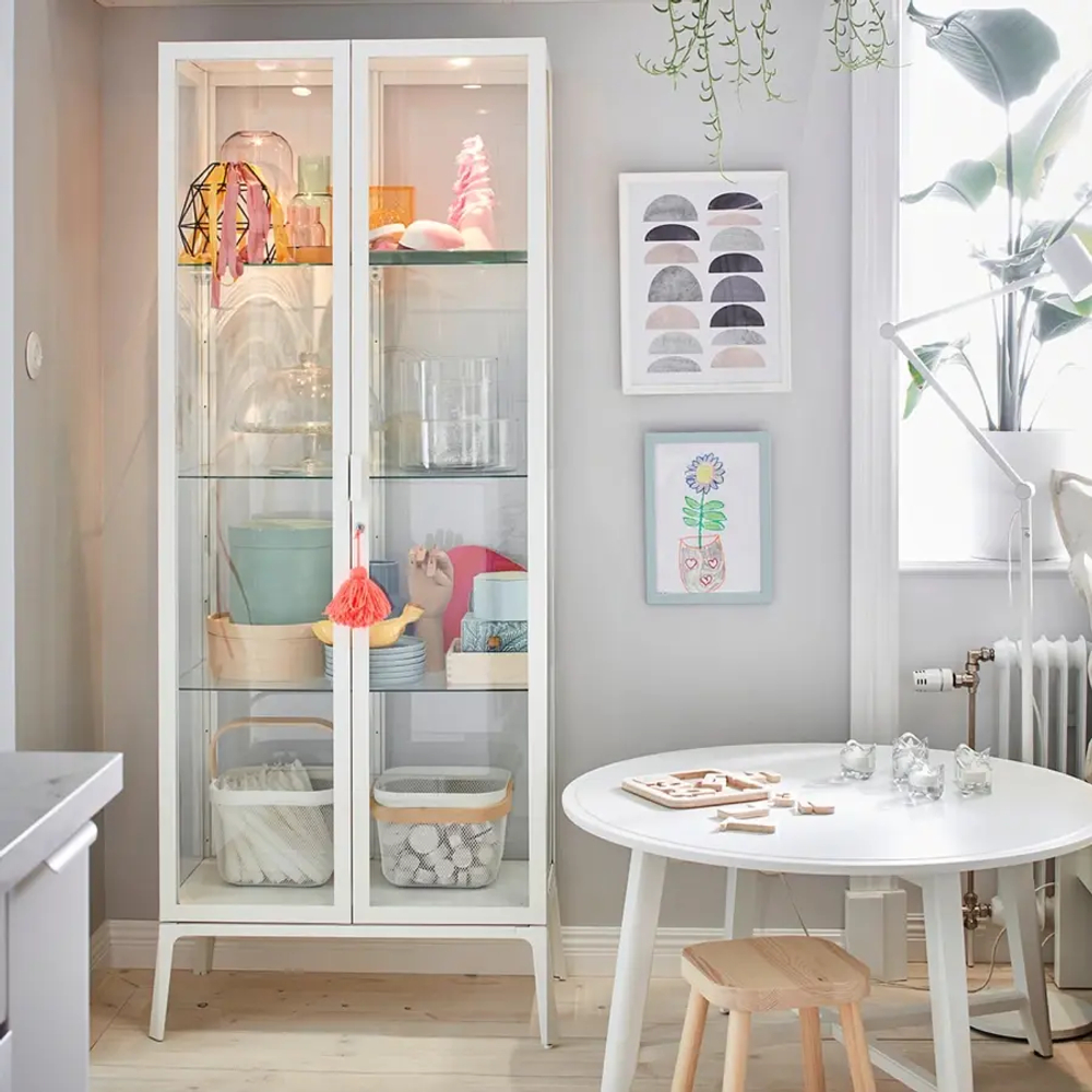 Шкаф состеклянными дверцами  - MILSBO IKEA/ МИЛСБО ИКЕА, 73x175х42 см, белый/прозрачный