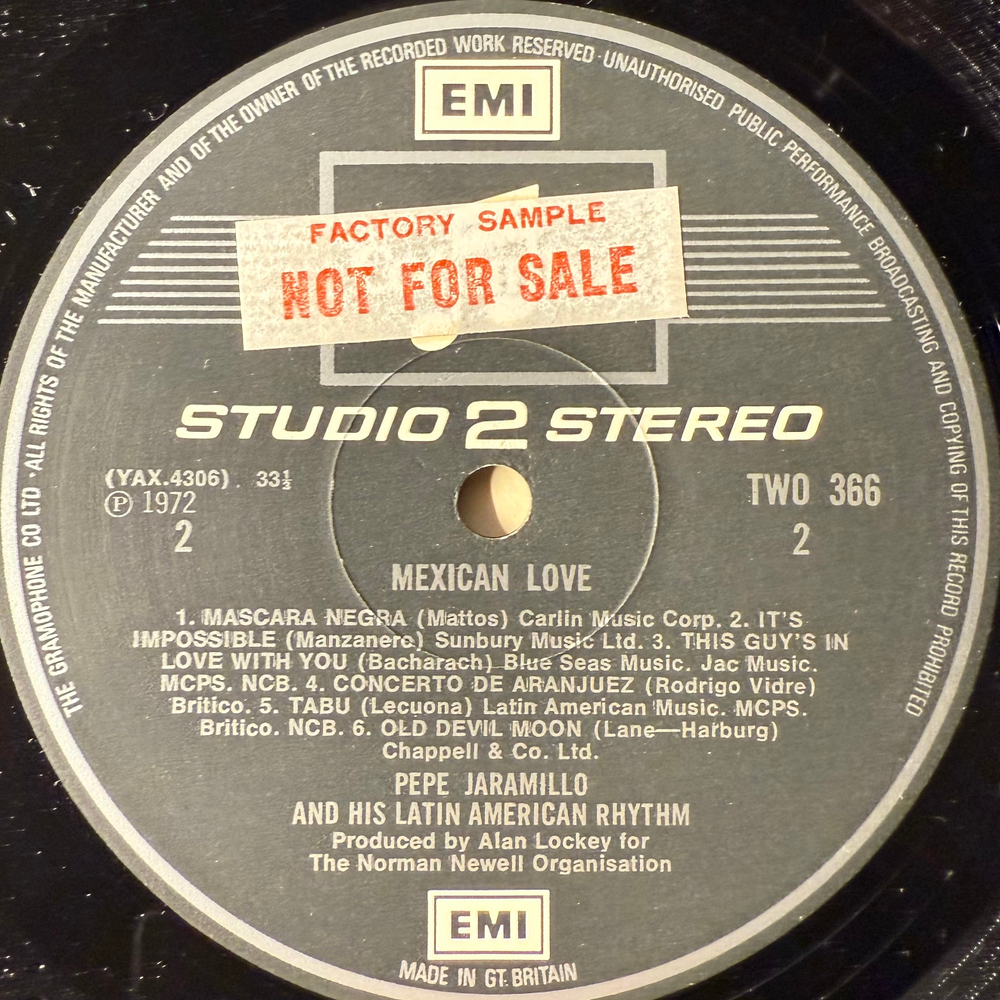 Pepe Jaramillo And His Latin-American Rhythm ‎– Mexican Love (Англия 1972г.) Promo