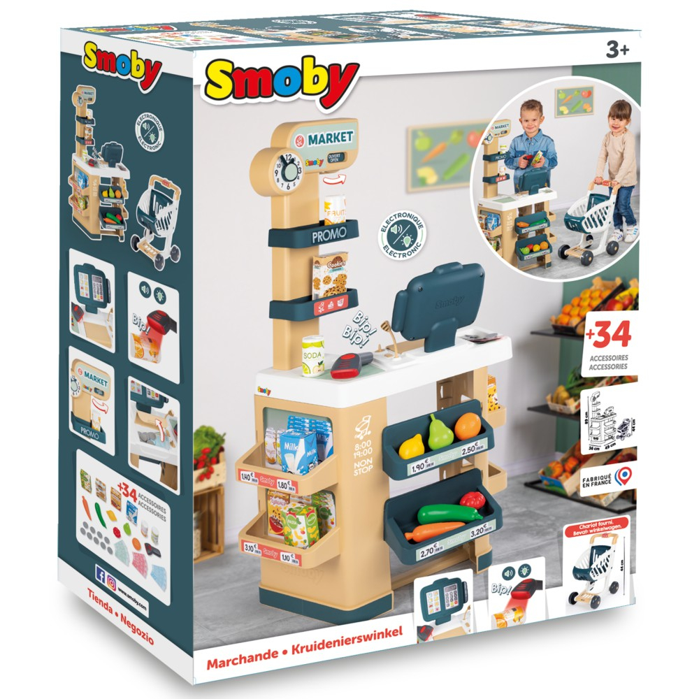 Детский игровой магазин Smoby 350238 с электронной кассой сканером весами и 34 аксессуарами от 3 лет — фото 1