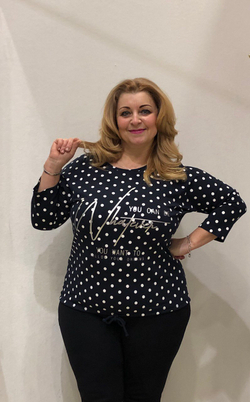 Темно-синий блузон из хлопка в горошек