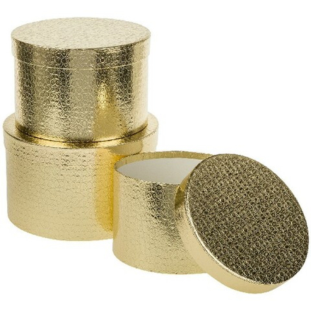 Набор/3шт "Текстура металлик" D24,5xH15см-D19,5xH13см (Золотой) с крышкой