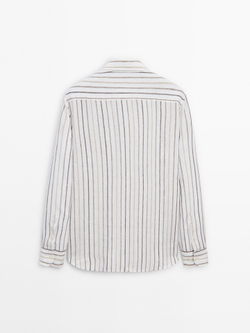 Massimo Dutti РУБАШКА КЛАССИЧЕСКОГО КРОЯ ИЗО ЛЬНА В ПОЛОСКУ, КОРИЧНЕВЫЙ