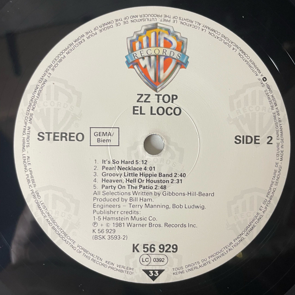Винтажная виниловая пластинка LP ZZ Top El Loco (Германия 1981)