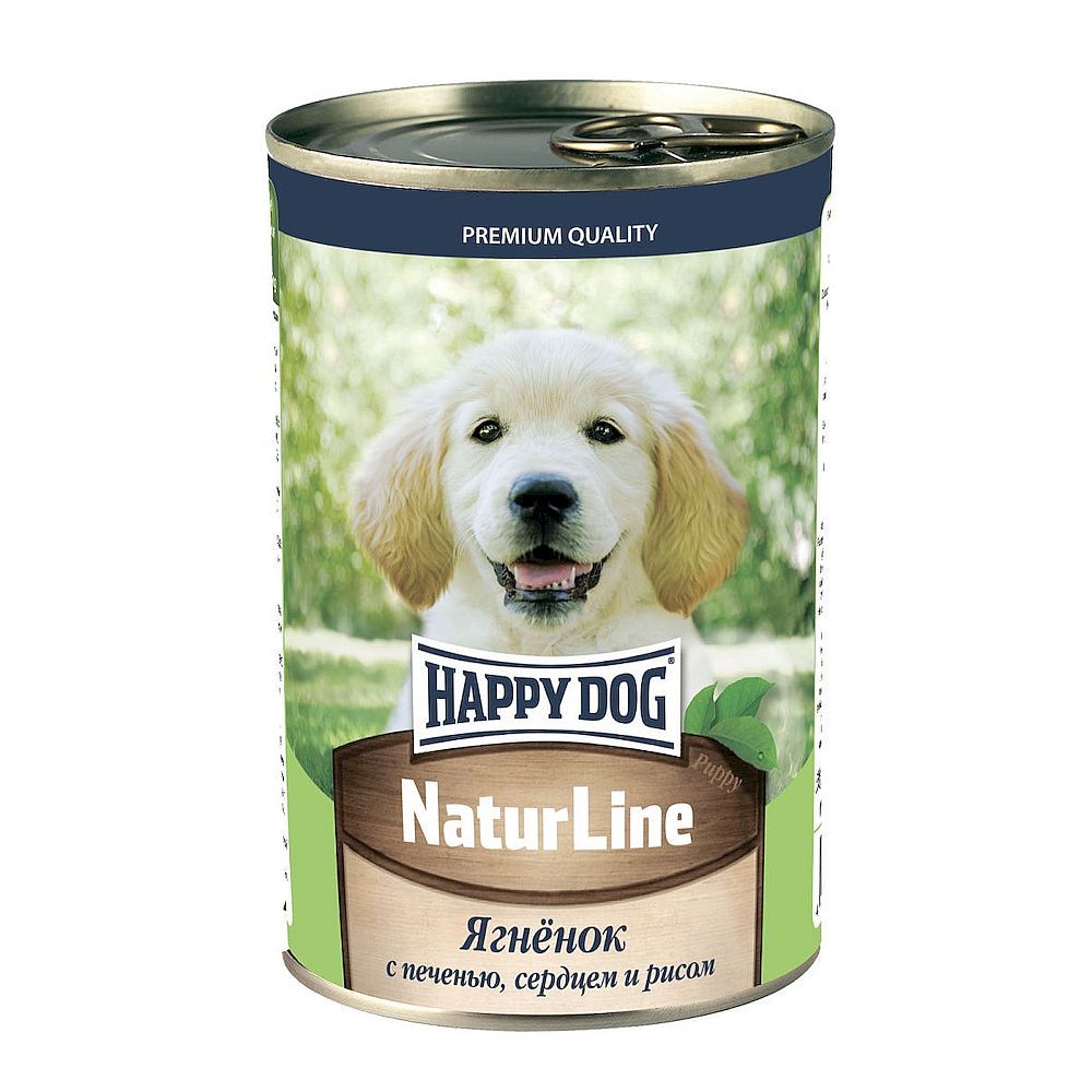 Влажный корм Happy Dog Natur Line для щенков с ягненком, печенью, сердцем и рисом, банка 410г