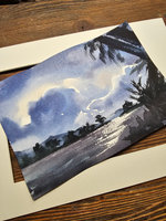 Картина авторская акварельная в паспарту 21*30 см на стену для интерьера "В окружении пальм"