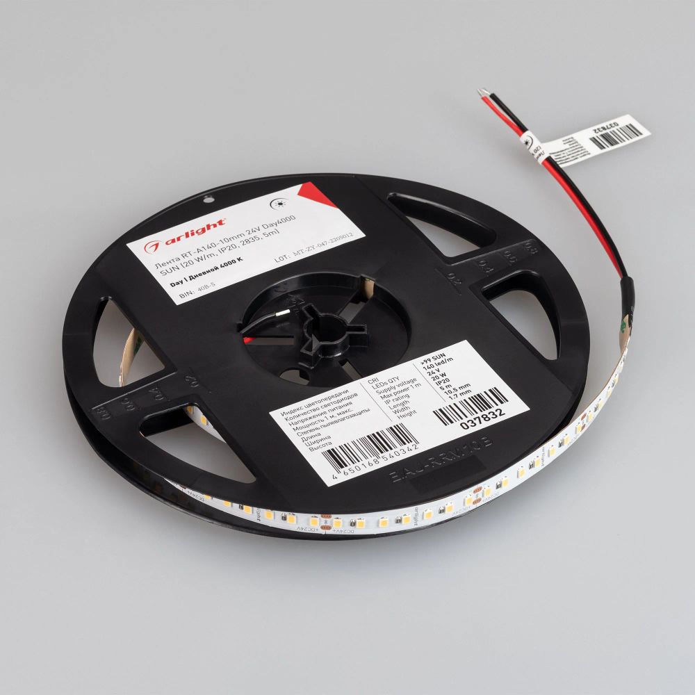 Светодиодная лента RT-A140-10mm 24V Day4000 SUN (20 W/m, IP20, 2835, 5m) (Arlight, -) 037832