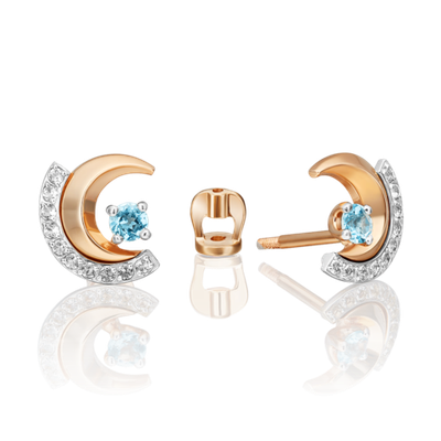 Серьги-пусеты «Загадочность» из комбинированного золота с топазом и натуральными топазами white