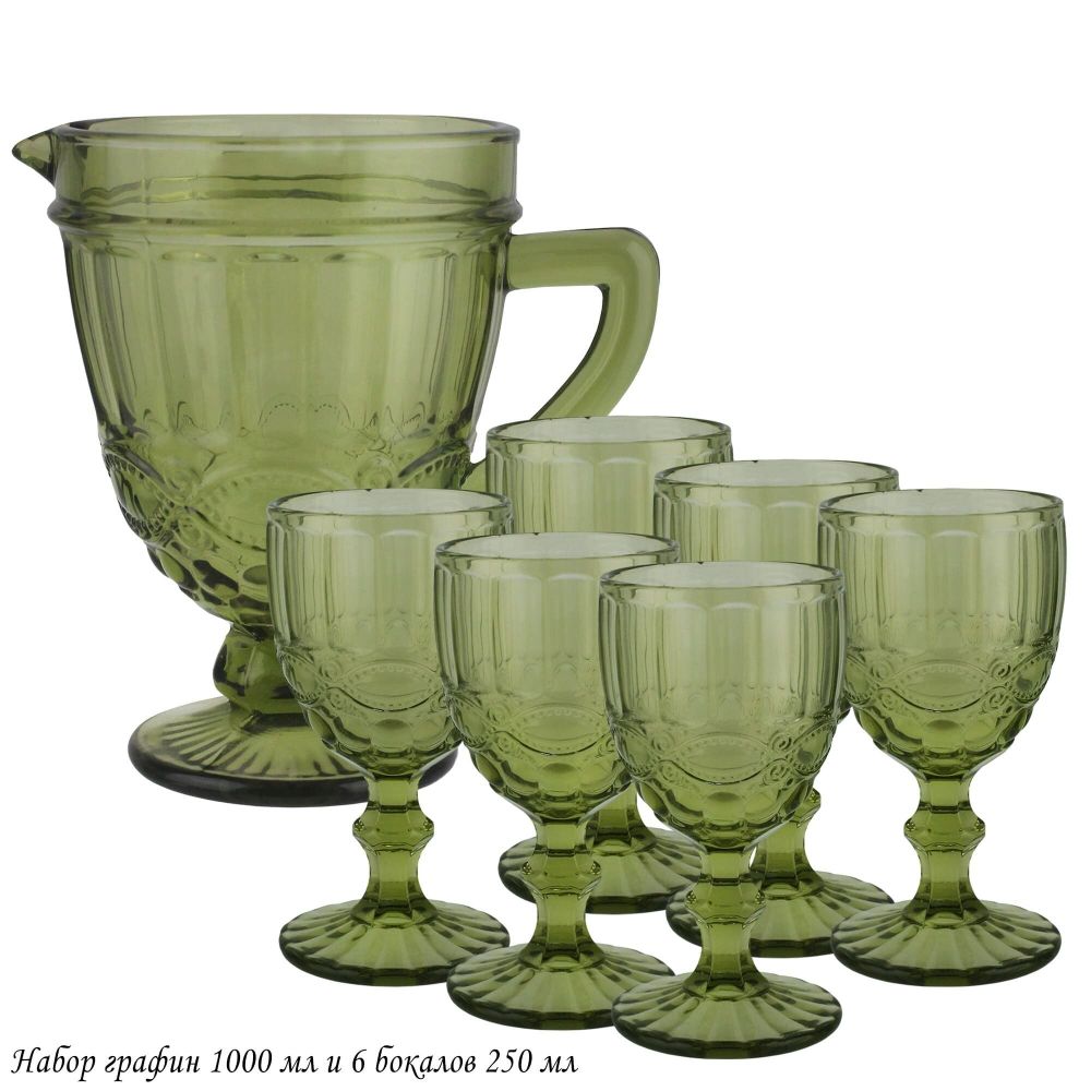Lenardi 588-435 Набор графин и 6 бокалов 250 мл в под.уп.(х4) Зеленый