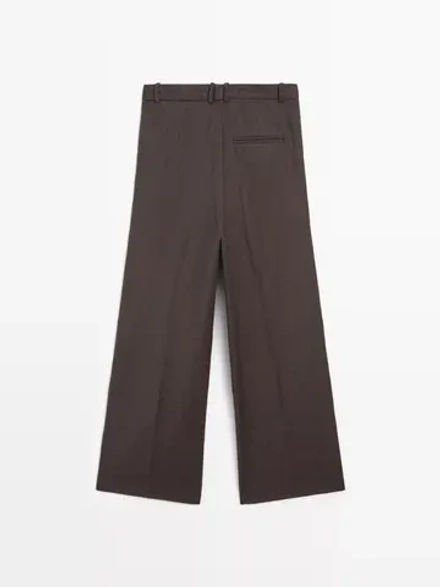 Massimo Dutti Брюки широкие с вытачками из 100% шерсти, шоколадный