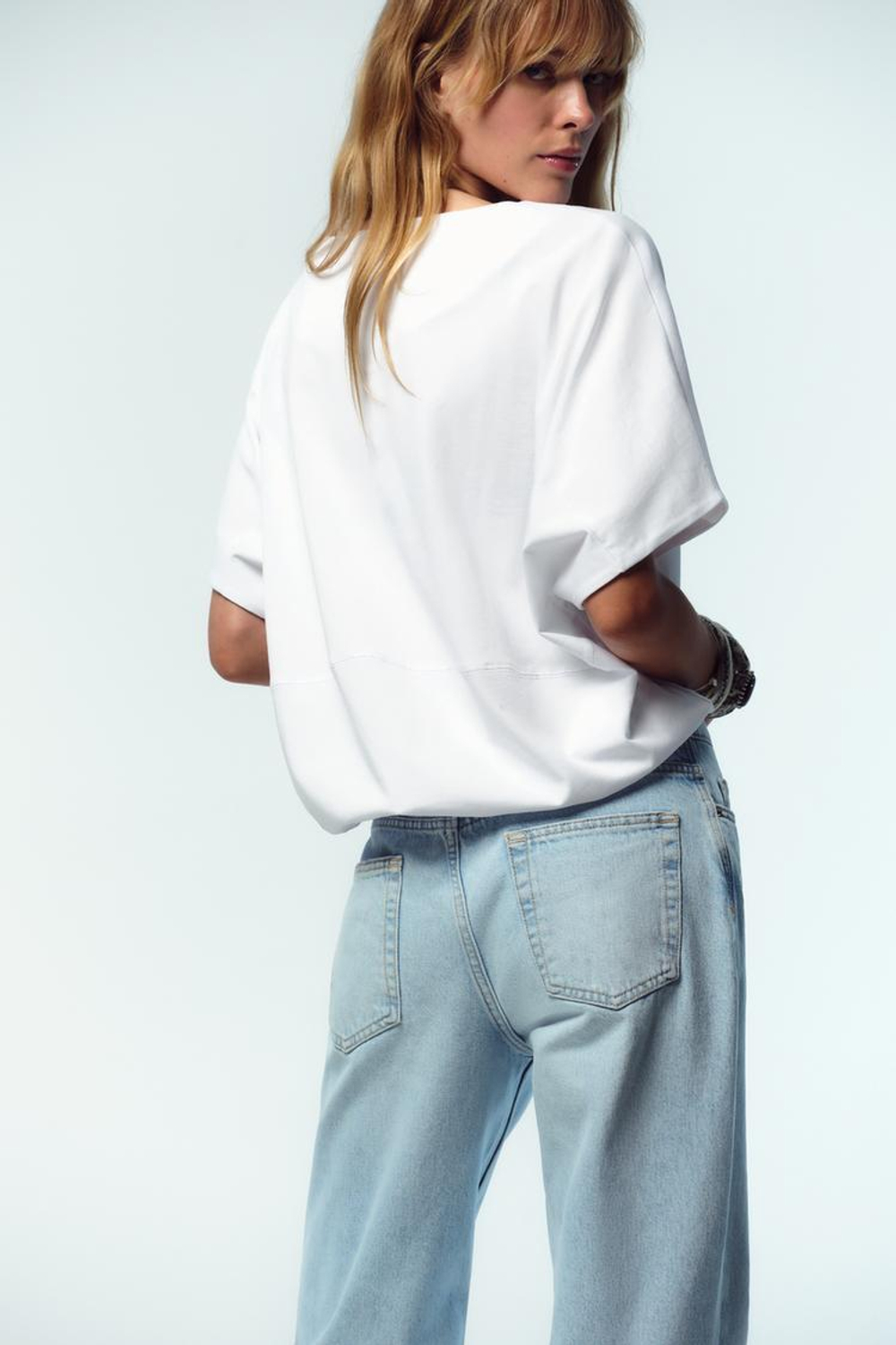 ZARA ХЛОПКОВАЯ ФУТБОЛКА С ЗАВЯЗКАМИ, БЕЛЫЙ