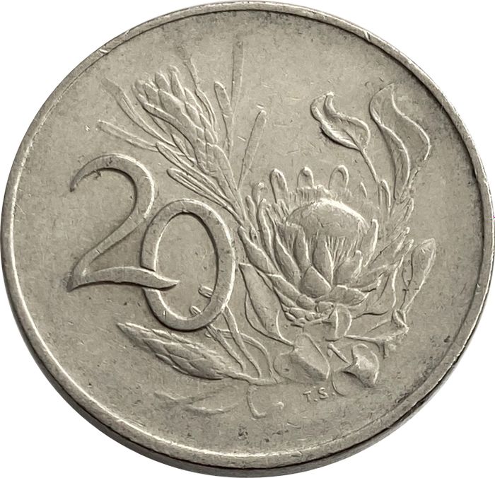 20 центов 1965 ЮАР (Надпись на английском языке - "SOUTH AFRICA")