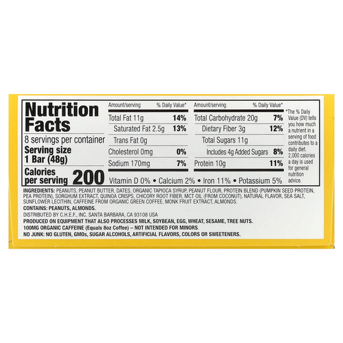 Quantum Energy Square, кранч с соленой арахисовой пастой, 8 батончиков по 48 г (1,69 унции)