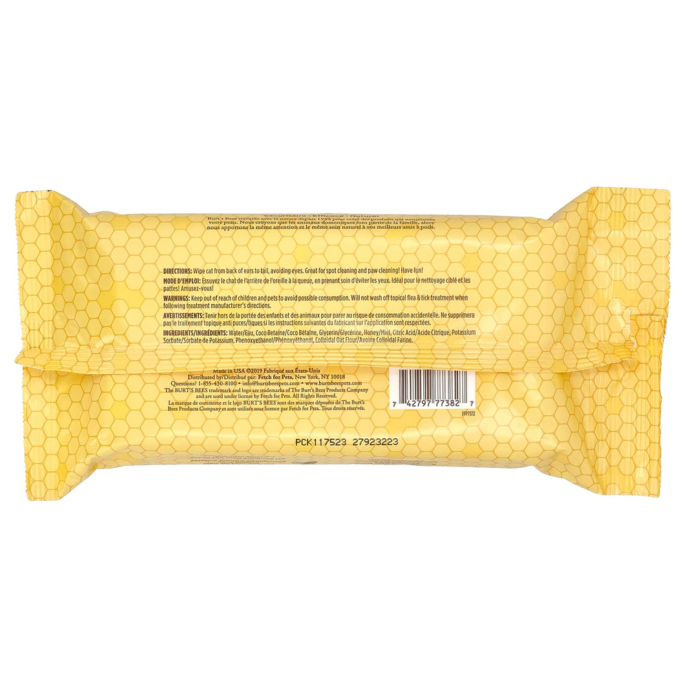 Burt's Bees, салфетки для уменьшения перхоти, с коллоидной овсяной мукой, для кошек, 50 шт.