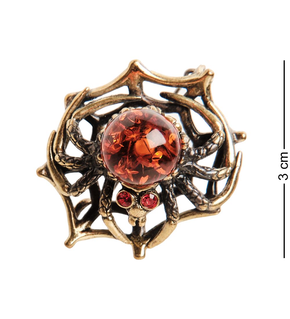 AM- 936 Брошь «Паук на паутине» (латунь, янтарь)