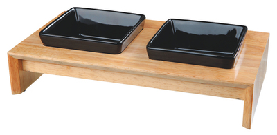 Миски керамические в деревянной подставке ,  2 x 0.4 л, 36 x 19 x 7  см, чёрный, Trixie