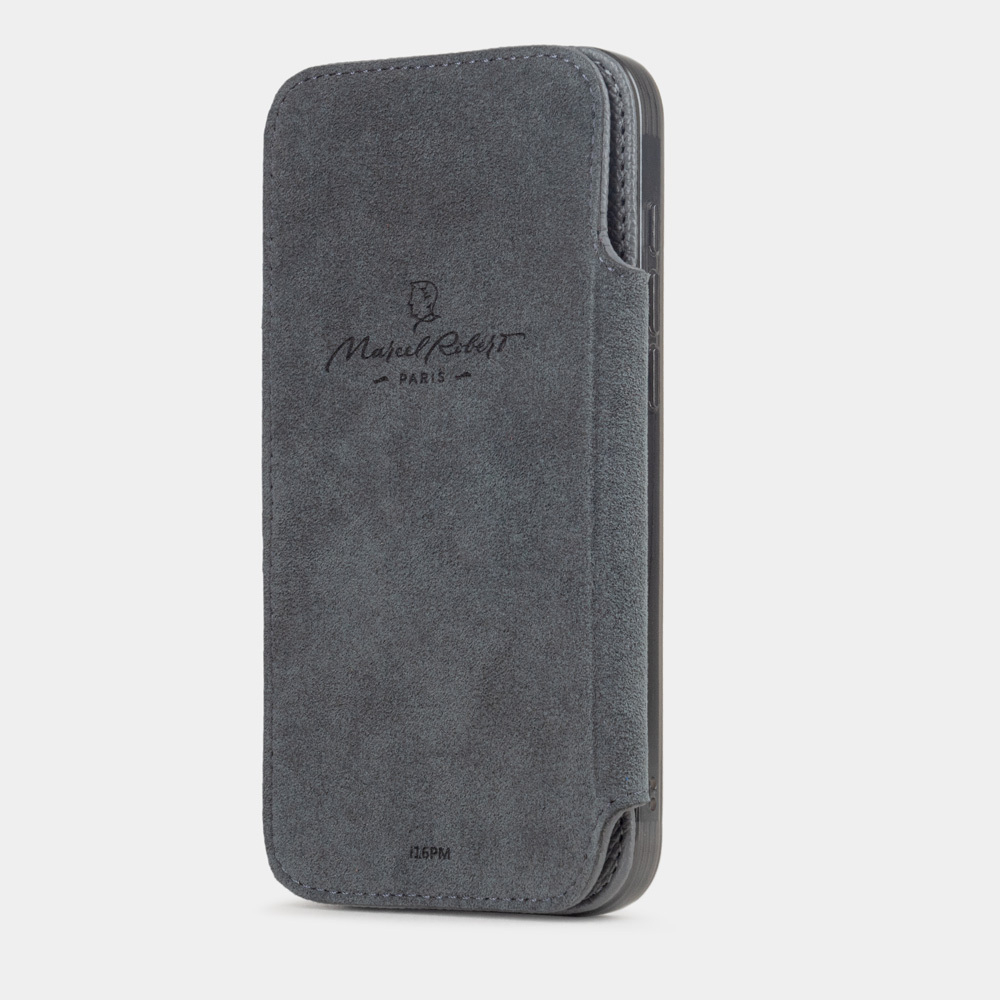 Чехол для iPhone 16 Pro Max из кожи сафьяно, серого цвета