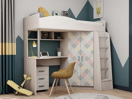 Каприз-1 Кровать двухъярусная с рисунком "Елочки", без тумбы (без матраца) Анкор белый + УФ-печать