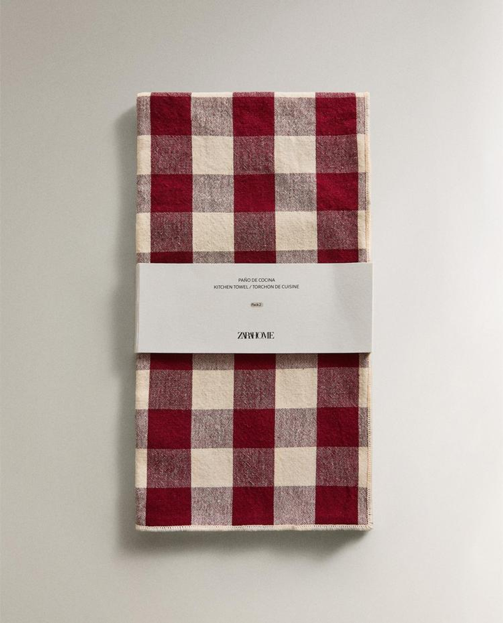 ZARA HOME КУХОННОЕ ПОЛОТЕНЦЕ В КЛЕТКУ (2 ШТ.), БОРДОВЫЙ