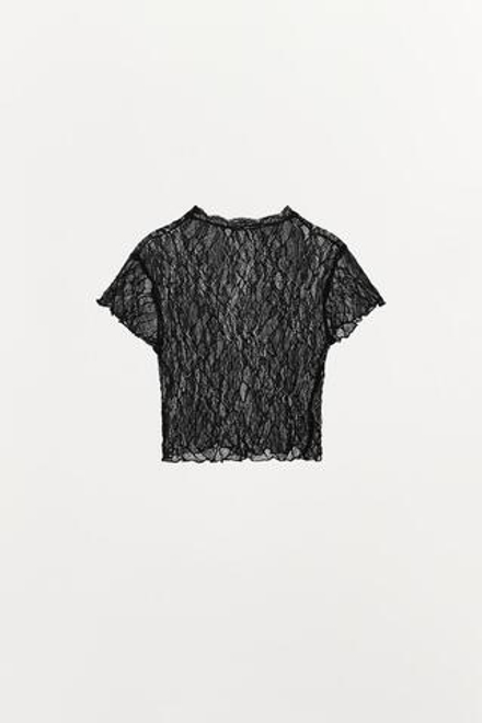 ZARA КРУЖЕВНОЙ КРОП-ТОП, ЧЕРНЫЙ