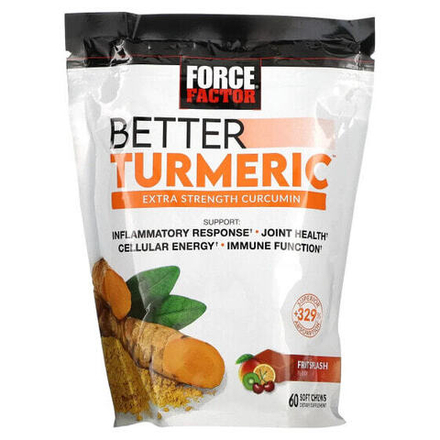 Имбирь и куркума Force Factor, Better Turmeric, куркумин повышенной силы действия, фруктовый всплеск, 60 жевательных таблеток