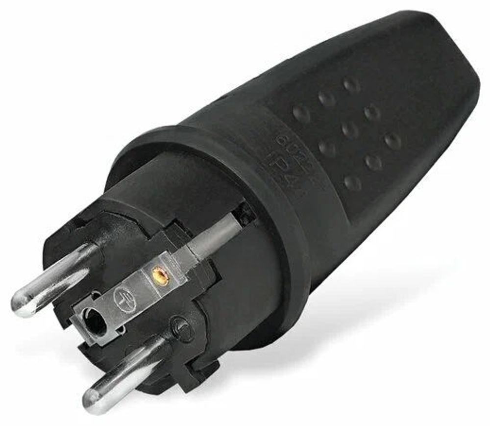 Прямая однофазная вилка, каучук с заземлением 16А 250В IP44 черный UNIVersal 602227