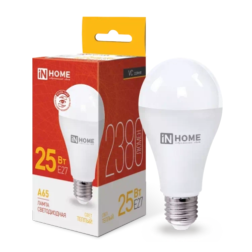 Лампа светодиодная LED-A65-VC 25Вт 230В Е27 3000К ТЕПЛЫЙ 2380Лм IN HOME