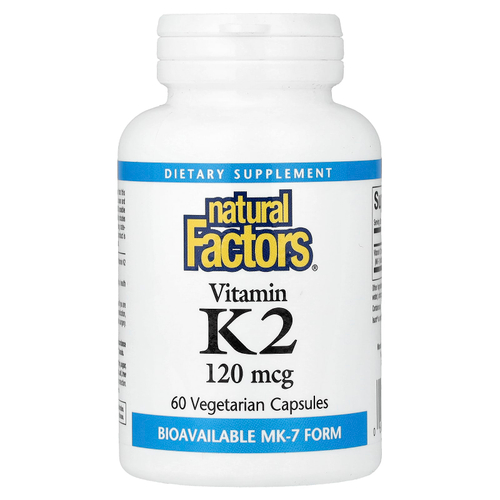 Natural Factors, витамин K2, 100 мкг, 60 вегетарианских капсул