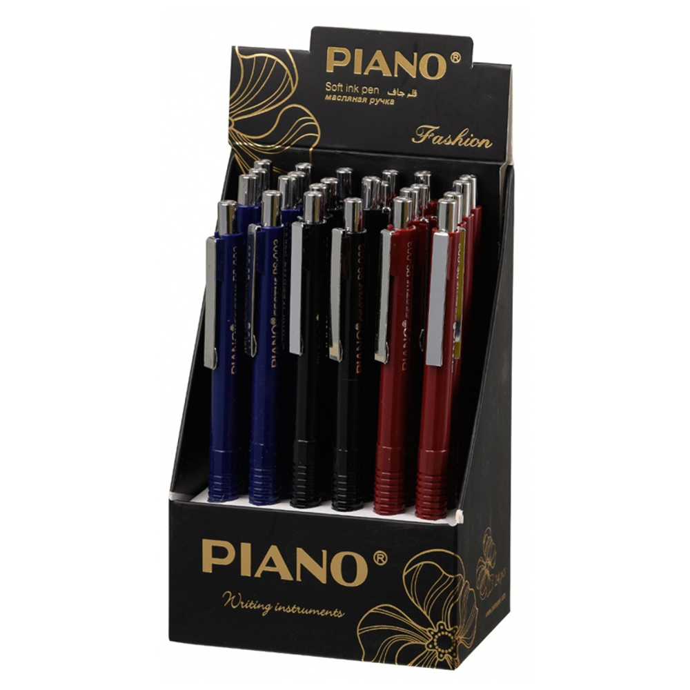 Ручка шариковая, масляная, автоматическая, Piano, синие чернила, серия "Featly", рифлёный цветной корпус, 24 шт