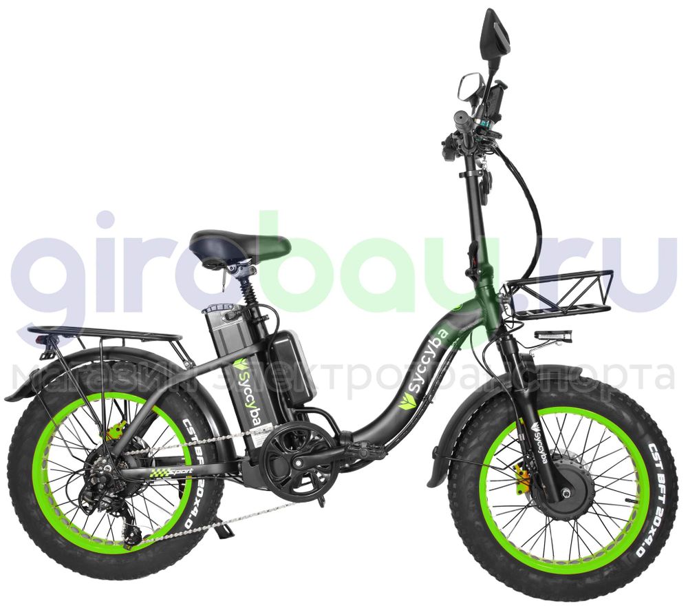 Электровелосипед Syccyba F11 Pro Dual 48V/20Ah (полный привод) - Салатовый обод фото №5