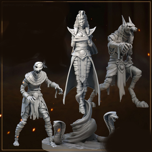 Анубис и Мумия Хатхор  с приспешником (набор) Нежить Монстр Существо миниатюра для dnd, днд, pathfinder, фентези, Настольная игра, НРИ, Варгейм, РПГ