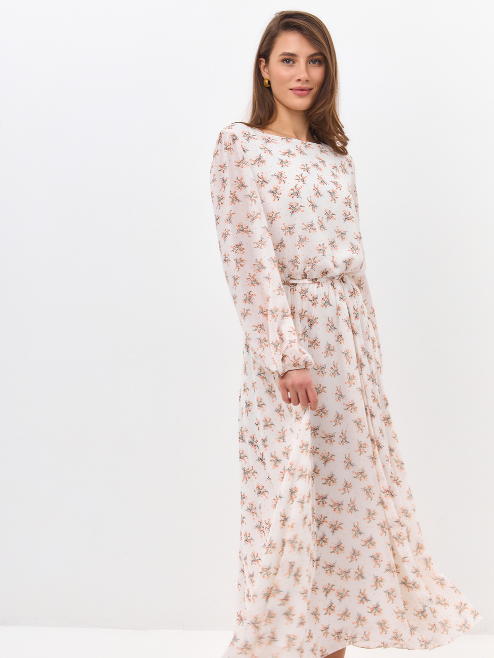 Платье Milana молочное в цветочек