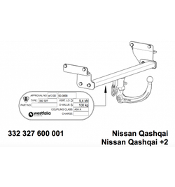 Фаркоп Westfalia 332327600001 Nissan Qashqai 2007-(паспорт и сертификат в комплекте)(без электрики)