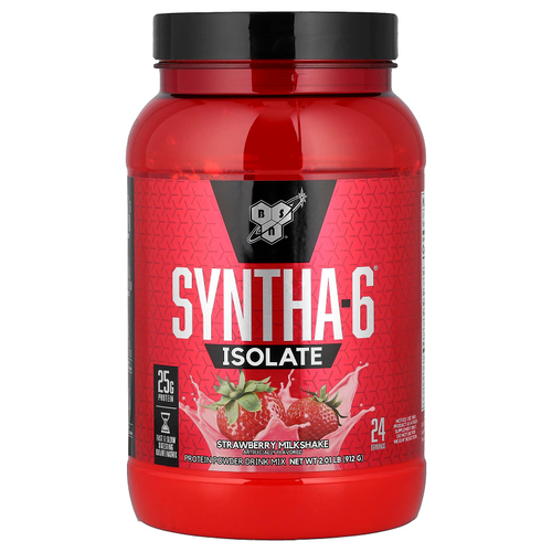 BSN, Syntha-6®, изолят, протеиновая смесь для приготовления напитка, клубничный молочный коктейль, 912 г (2,01 фунта)