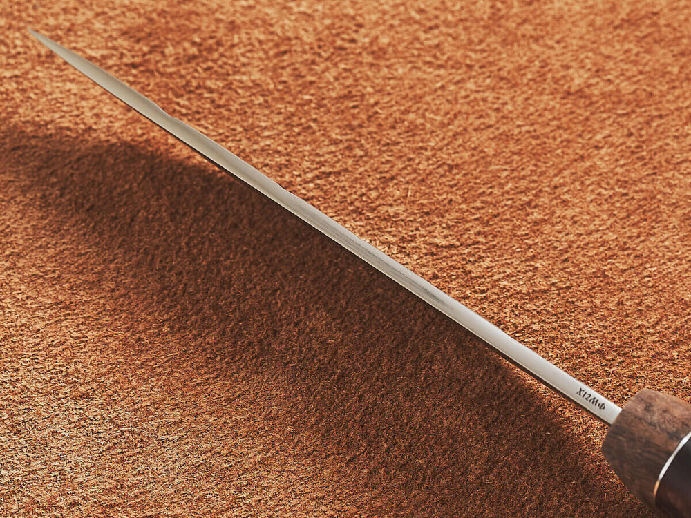 Якутский нож "Амга", сталь Х12МФ, рукоять коричневая стабилизированная карельская береза / акрил агат